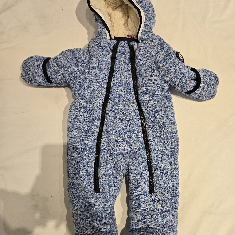 Ben Sherman Baby Snowsuit – 3–6 Months – Blue Sherpa-Lined Hooded Bunting Suit